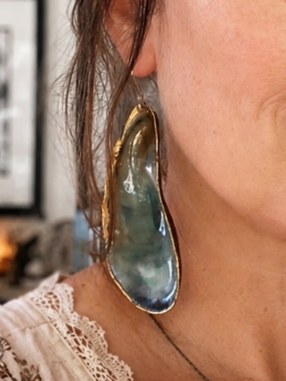 Artisan Blue-Green Teardrop Resin Earrings